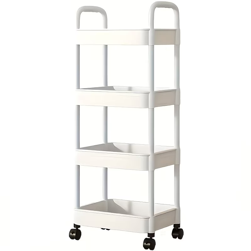 Heavy-duty four-layer rolling storage trolley - all-terrain wheel mobile storage rack