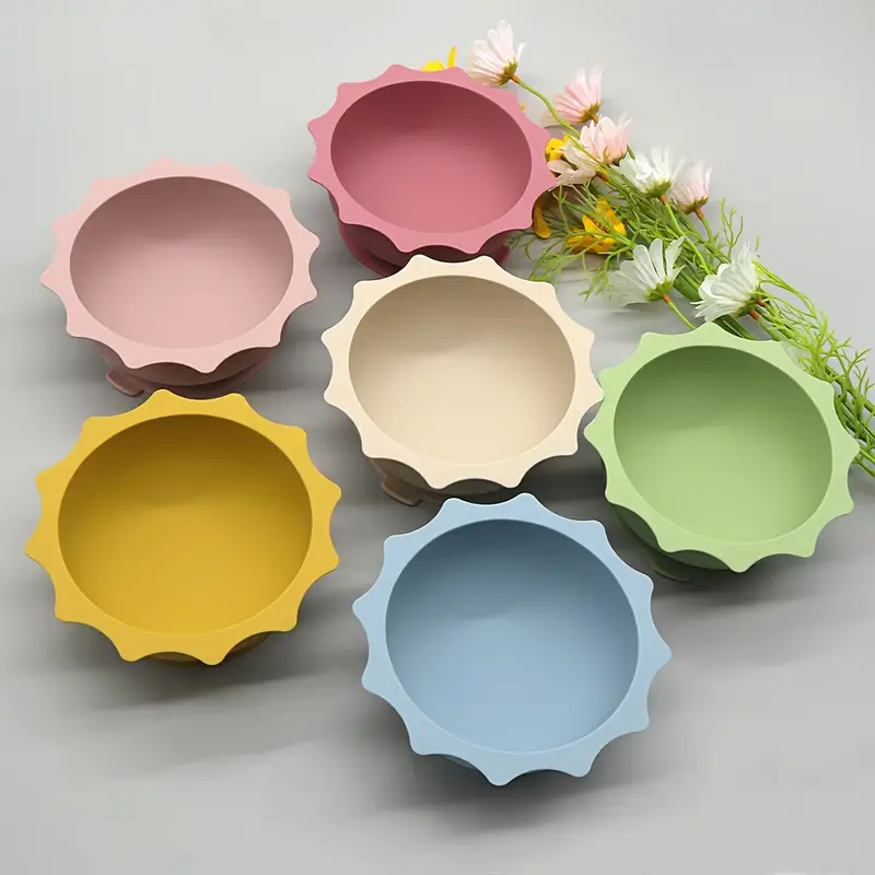 Silicone pet food bowl with suction cup base, anti-tipping cat feeder/water bowl