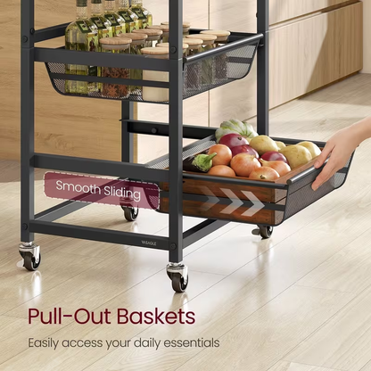 Storage trolley, five-tier kitchen trolley, with wheels and handles.