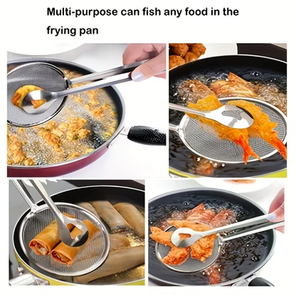 Extended stainless steel oil strainer | Multi-functional non-stick oil pan clamp