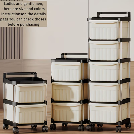 Rolling storage trolley with drawers - equipped with 360° swivel wheels.