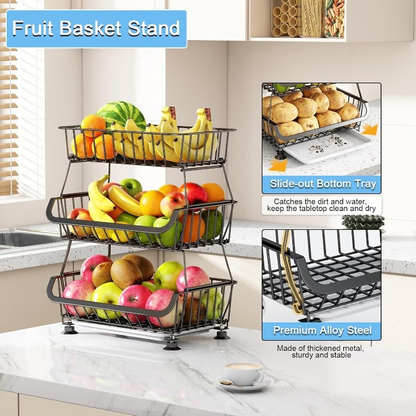 Three-tier rolling floor-standing storage rack; stackable storage trolley