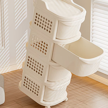 A unique and stylish multi-tiered, large-capacity trolley with drawers, easy to assemble.