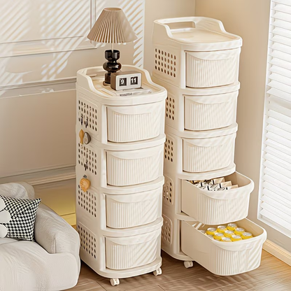 A unique and stylish multi-tiered, large-capacity trolley with drawers, easy to assemble.