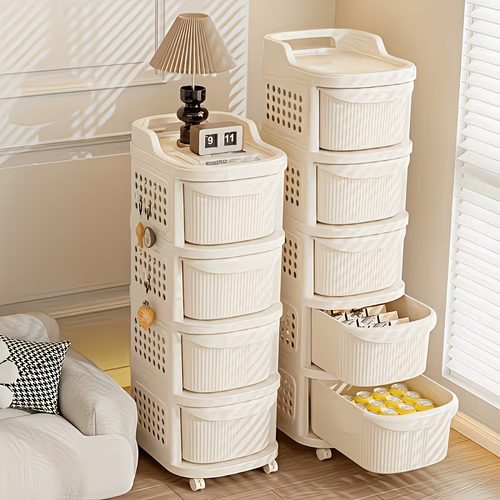 A unique and stylish multi-tiered, large-capacity trolley with drawers, easy to assemble.